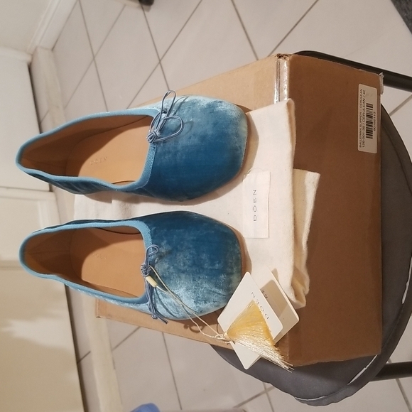 💕DOEN💕 Ballerina Slipper ~ Cerulean Blue Velvet Leather Flats EU 42 US 11 NWT - Picture 12 of 16